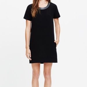 MADEWELL Leather Trim Tailored Tee Dress Black XS